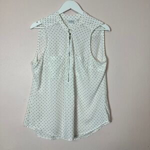 SOHO New York & Company White Tan Polka Dot Sleeveless Zip Blouse XL